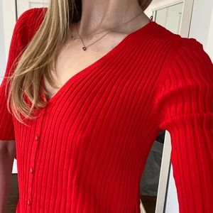 ZARA Red Knit Cardigan Dress with Waist Tie - Large NWT